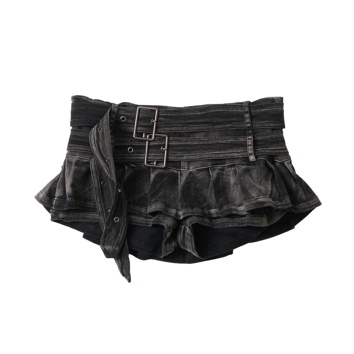 レイヤードプリーツ ミニスカートパンツ COLOR:BLACK