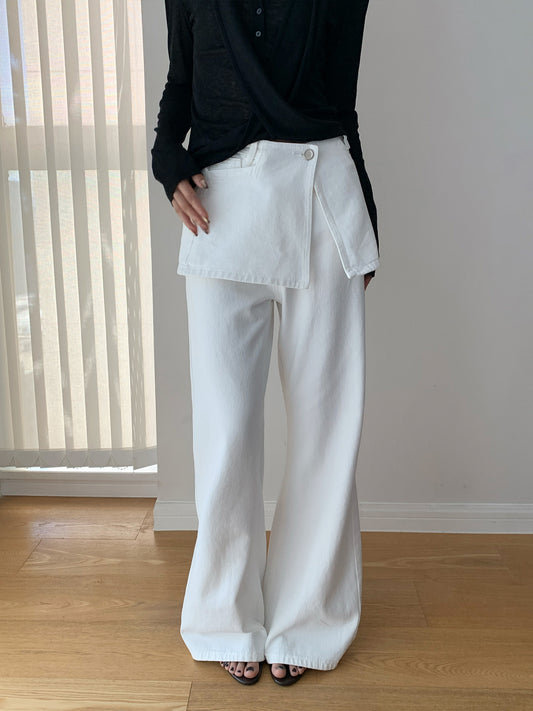 レイヤードパネル ウォッシュドフレアデニムパンツ COLOR:IVORY