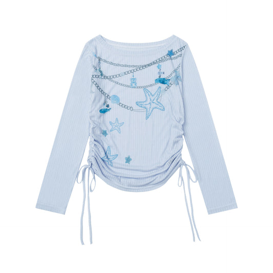 スターフィッシュプリント ドローストリングトップス COLOR:LIGHT BLUE