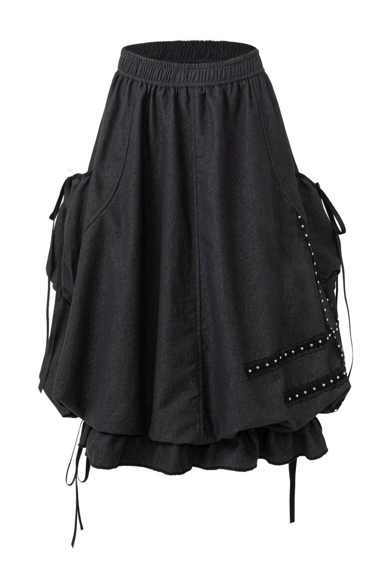 リベットポケット バルーンミディスカート BLACK 02