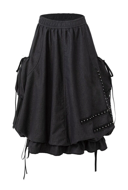 リベットポケット バルーンミディスカート BLACK 02
