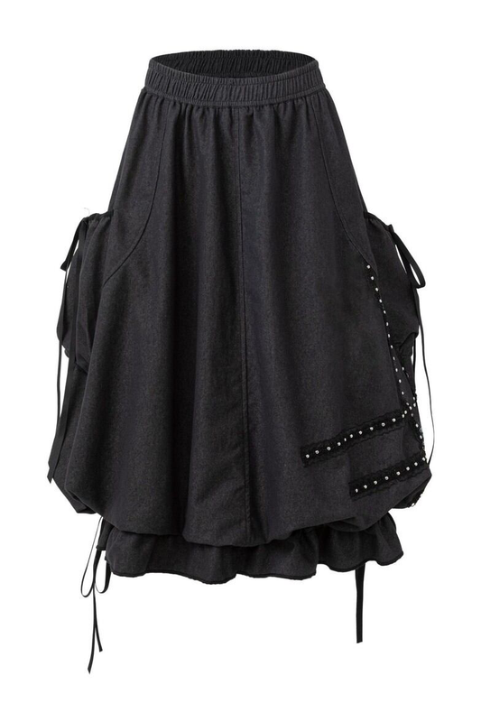 リベットポケット バルーンミディスカート BLACK 02