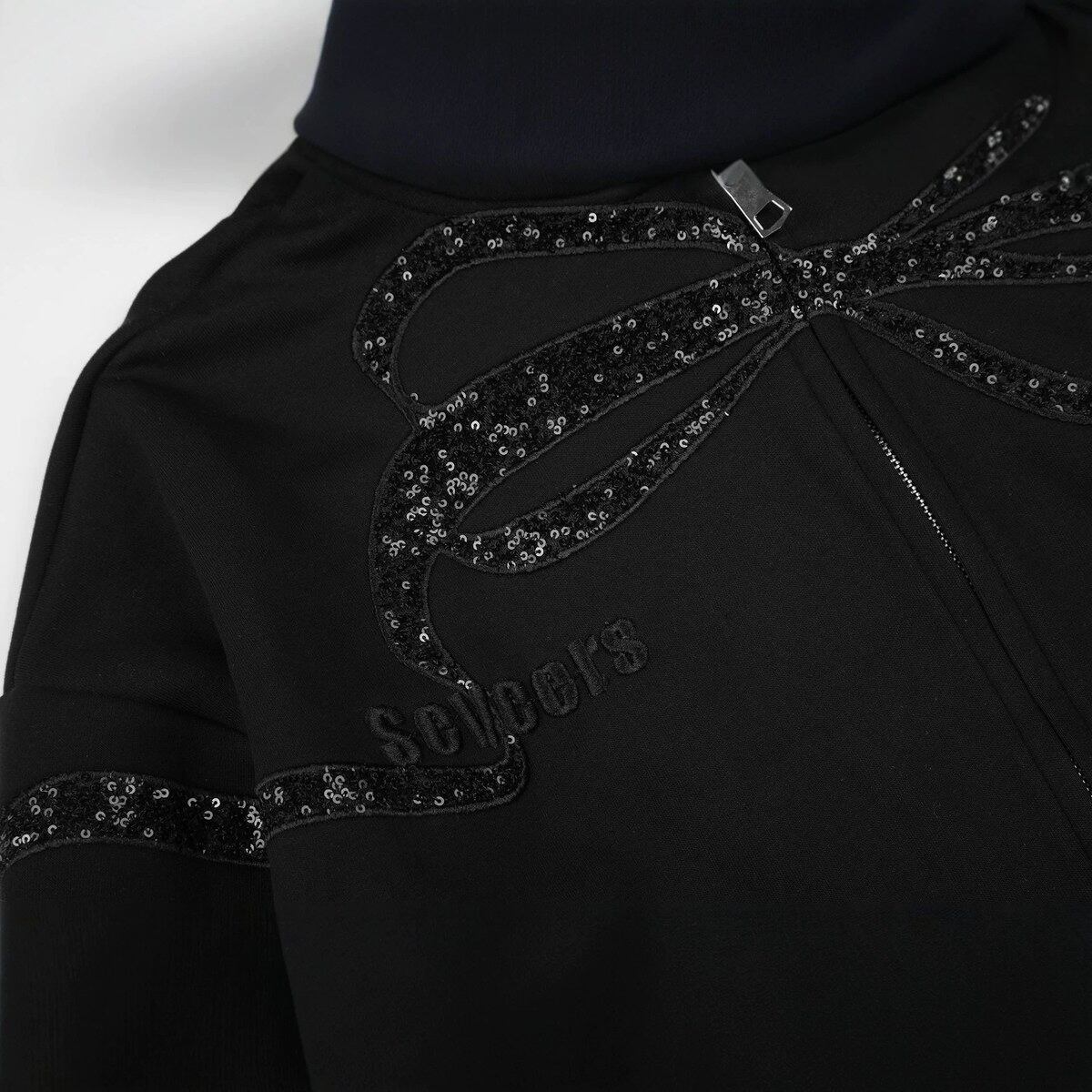 スパンコールリボン パッチジップフーディー BLACK 03