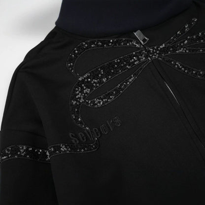 スパンコールリボン パッチジップフーディー BLACK 03