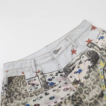 レオパード ワイドクロップドデニムパンツ LEOPARD 03