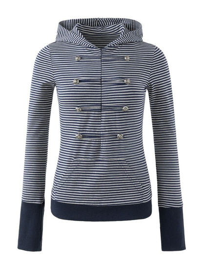 ダブルボタン ボーダーフーデッドジップトップス NAVY 03