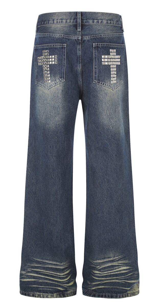クロススタッズ ウォッシュドフレアデニムパンツ BLUE 03
