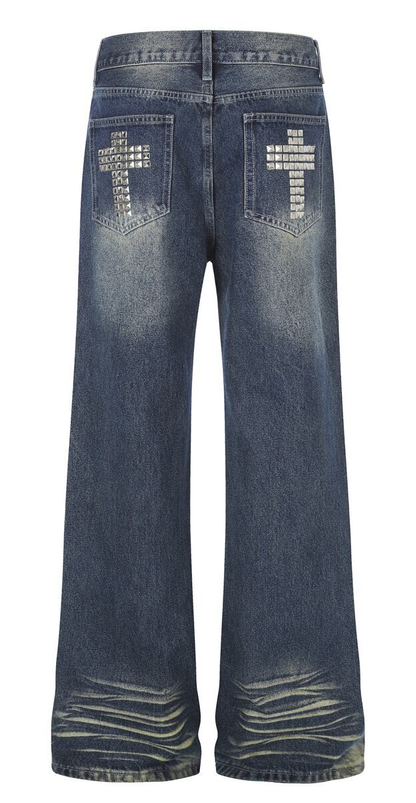クロススタッズ ウォッシュドフレアデニムパンツ BLUE 03
