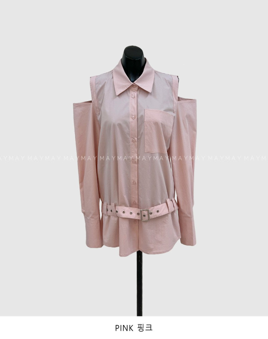 ベルテッド オフショルダーシャツ COLOR:PINK