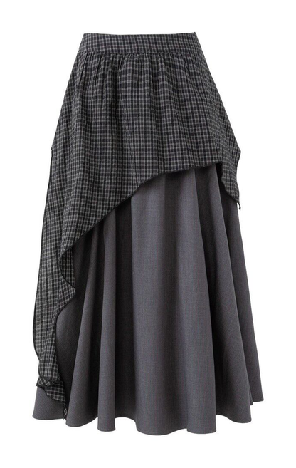 チェックレイヤード アシンメトリーロングスカート DARK GREY 04