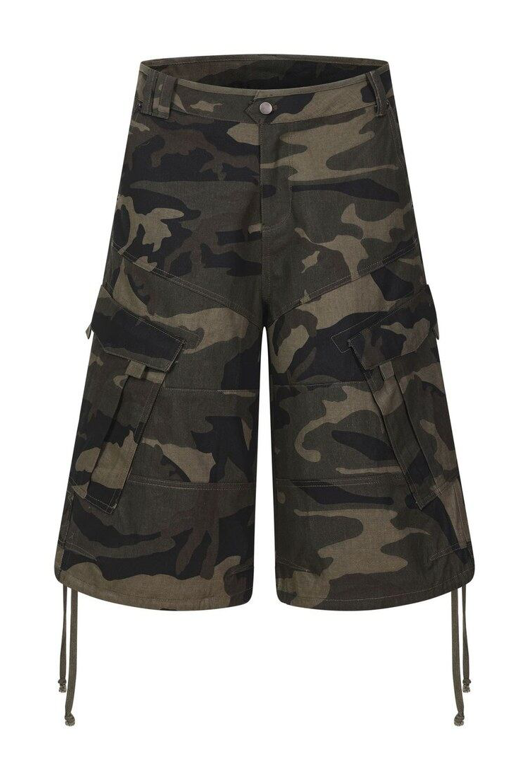 カモフラージュ マルチポケットデニムハーフパンツ CAMO GREEN 05