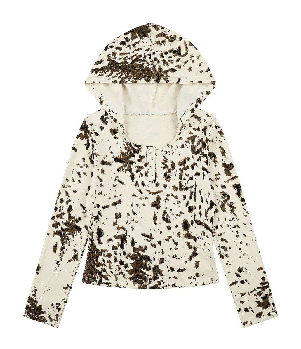 レオパード ハーフボタンフーデッドトップス BEIGE 05