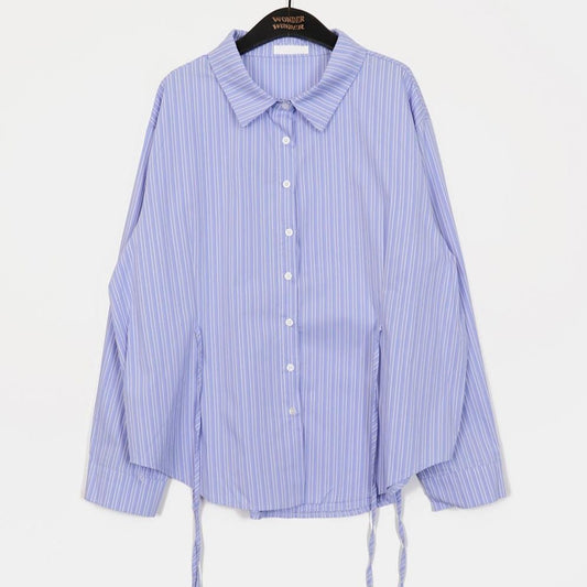 サイドリボン ストライプウエストシェイプシャツ COLOR:BLUE STRIPE