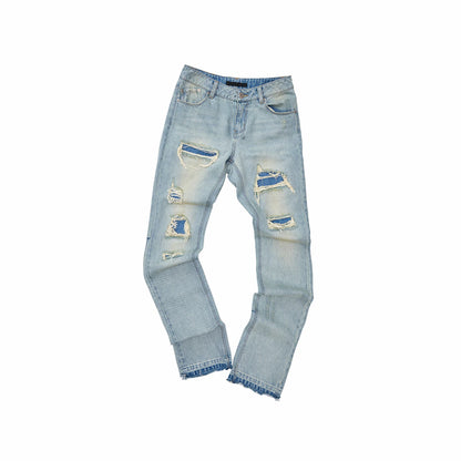 ダメージパッチ ストレートデニムパンツ｜1JINN STUDIO｜商品画像