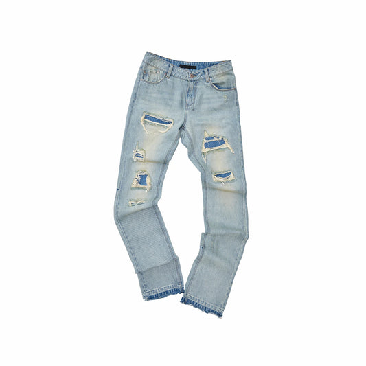 ダメージパッチ ストレートデニムパンツ｜1JINN STUDIO｜商品画像