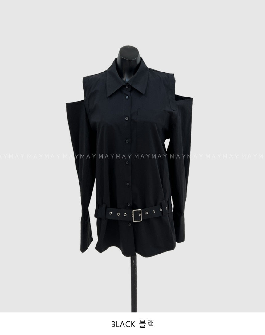 ベルテッド オフショルダーシャツ COLOR:BLACK