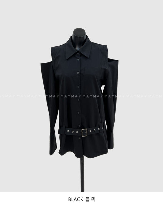 ベルテッド オフショルダーシャツ COLOR:BLACK