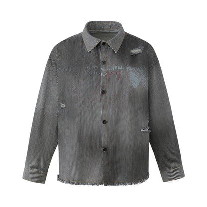 グラデーションストライプ ウォッシュドシャツ BLACK front