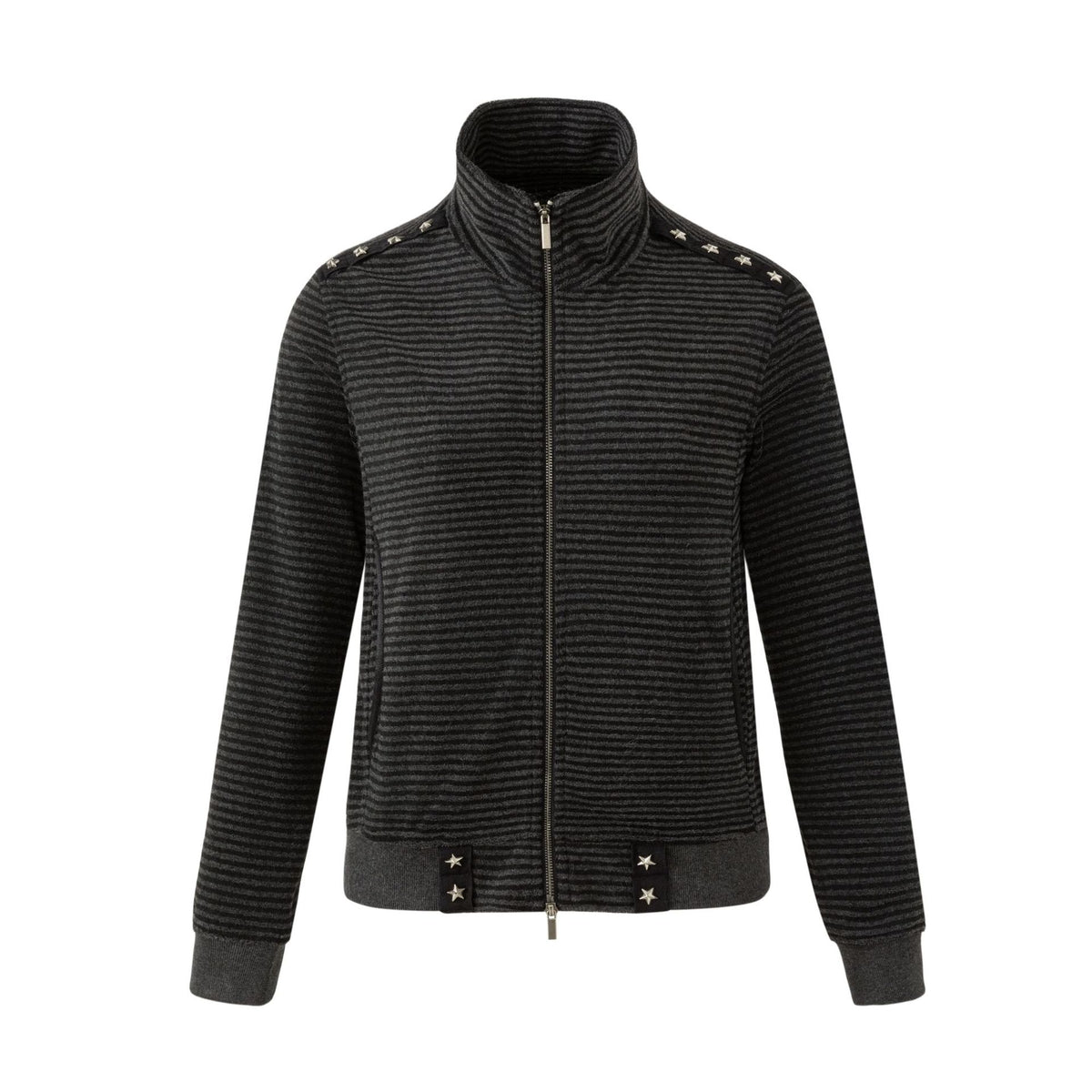 スタッズストライプ スタンドカラージップジャケット BLACK GREY STRIPE front