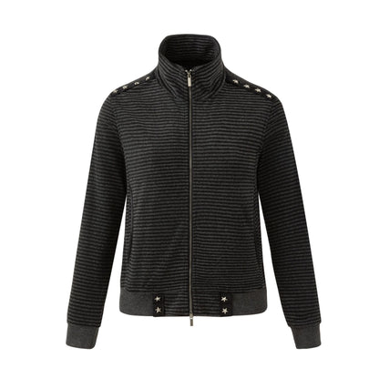 スタッズストライプ スタンドカラージップジャケット BLACK GREY STRIPE front