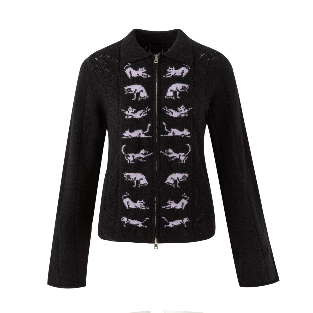 キャットジャカード カットアウトニットトップス BLACK front