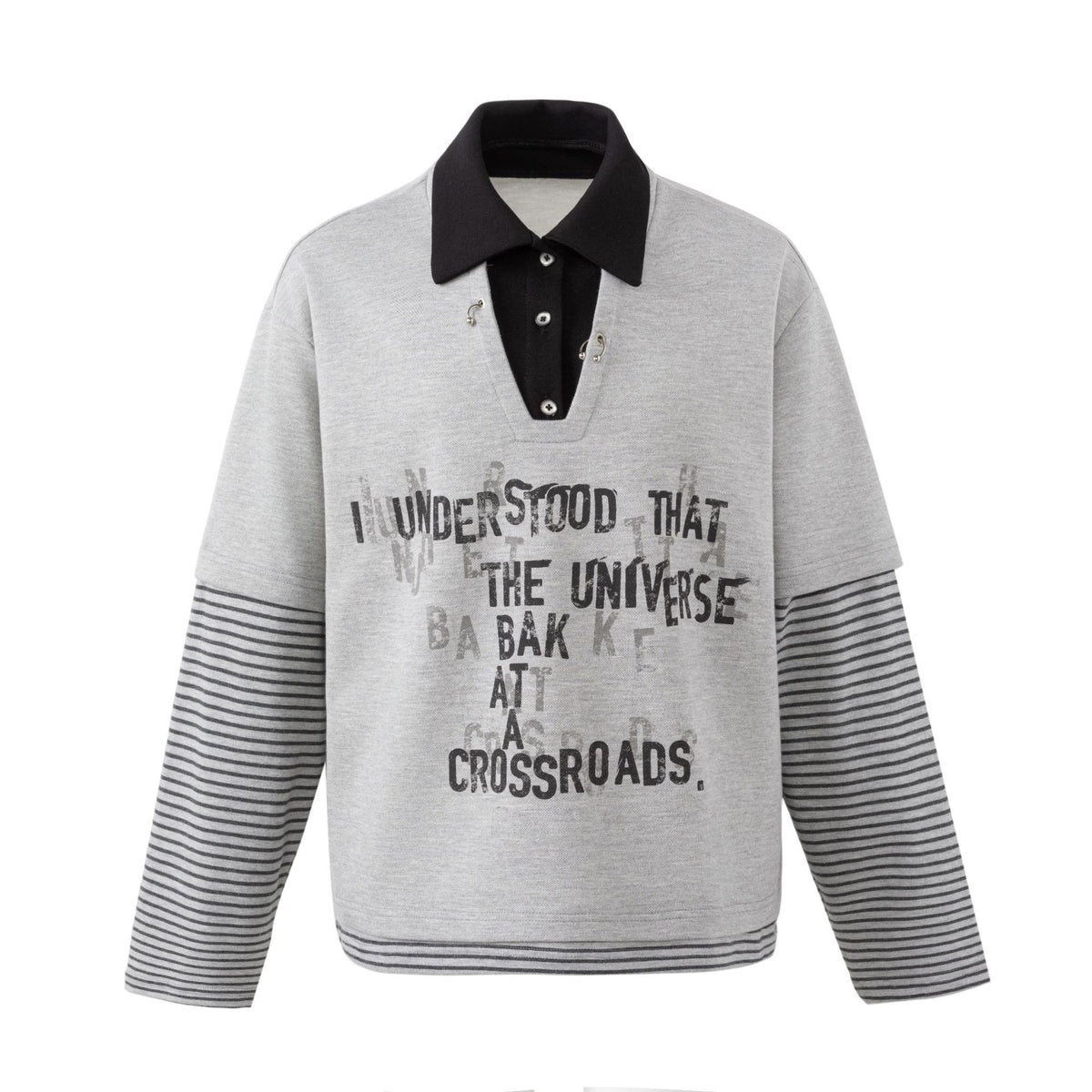 レイヤードボーダー ポロカラースウェット GREY front