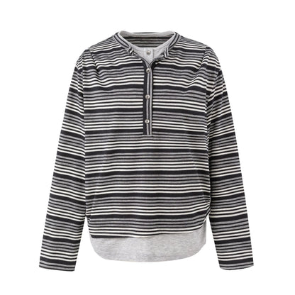 ストライプヘンリーネック レイヤードトップス BLACK WHITE STRIPE front