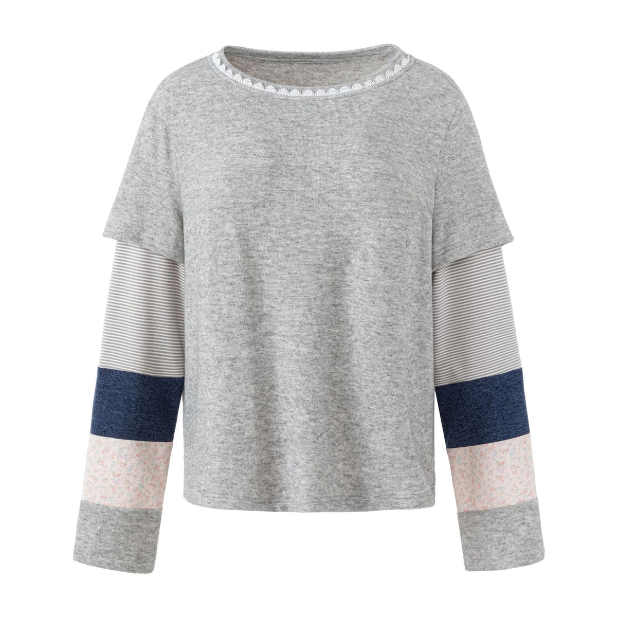 フローラルトリム レイヤードロングスリーブトップス GREY front