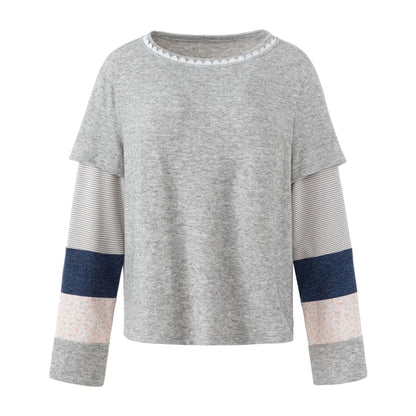 フローラルトリム レイヤードロングスリーブトップス GREY front
