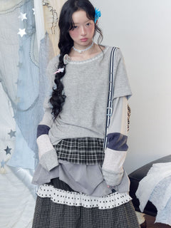 フローラルトリム レイヤードロングスリーブトップス