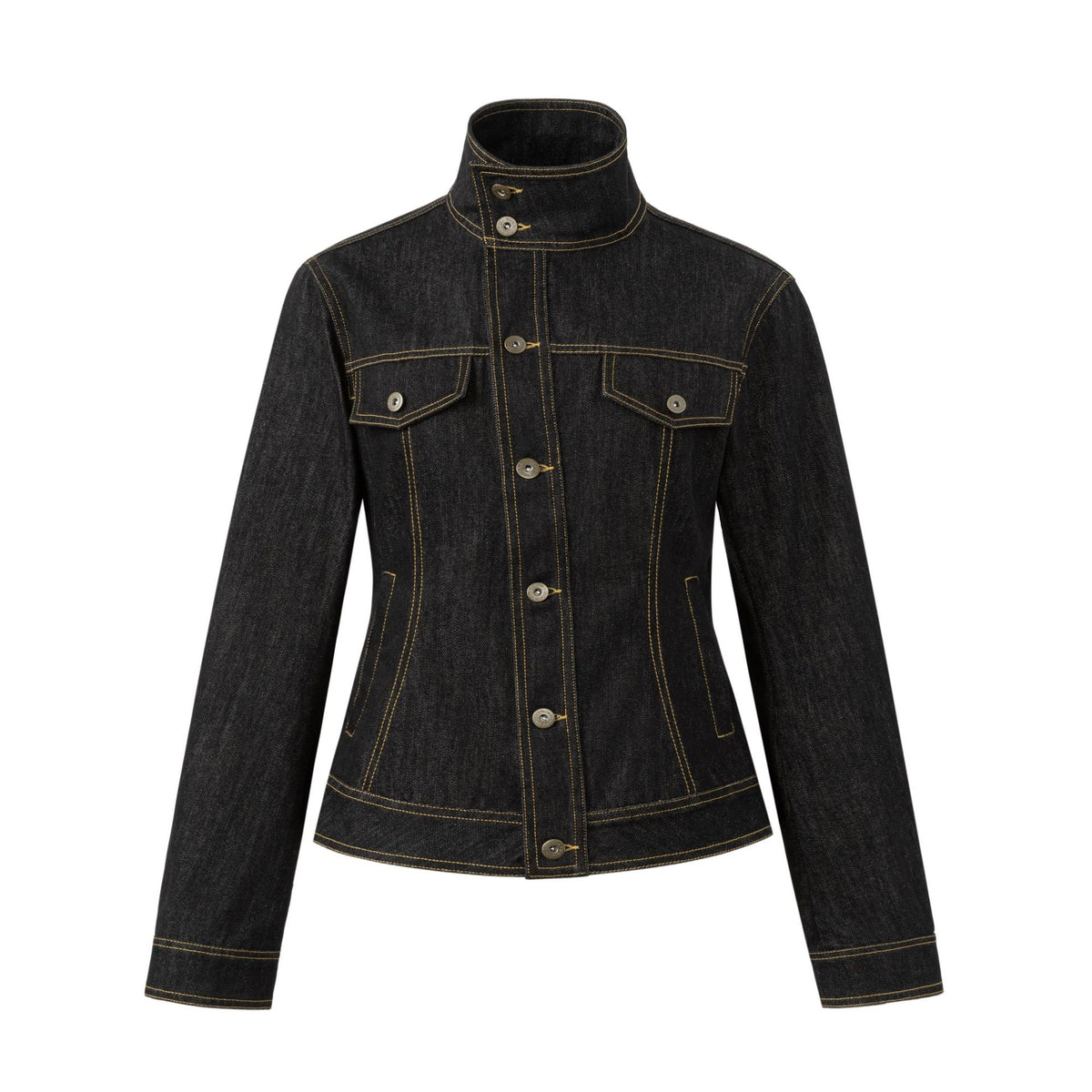 アシンメトリーステッチ ウエストシェイプデニムジャケット BLUE front