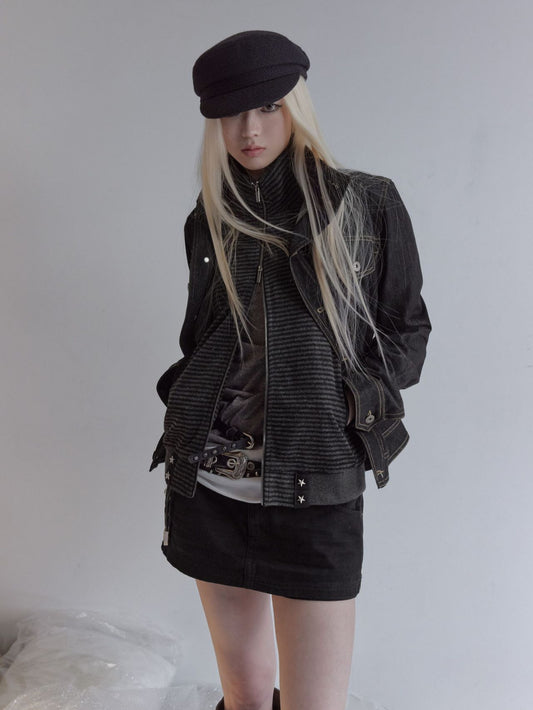 アシンメトリーステッチ ウエストシェイプデニムジャケット detail 2