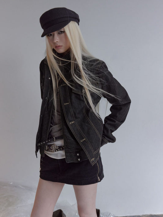 アシンメトリーステッチ ウエストシェイプデニムジャケット detail 3