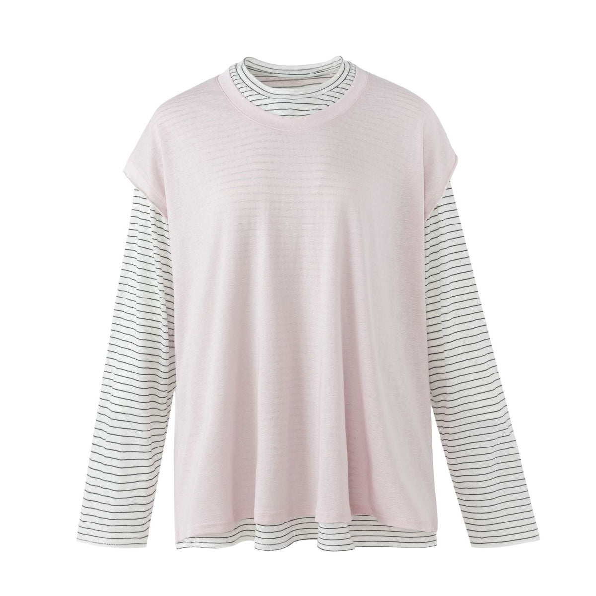 ストライプニット レイヤードツーピーストップス PINK front