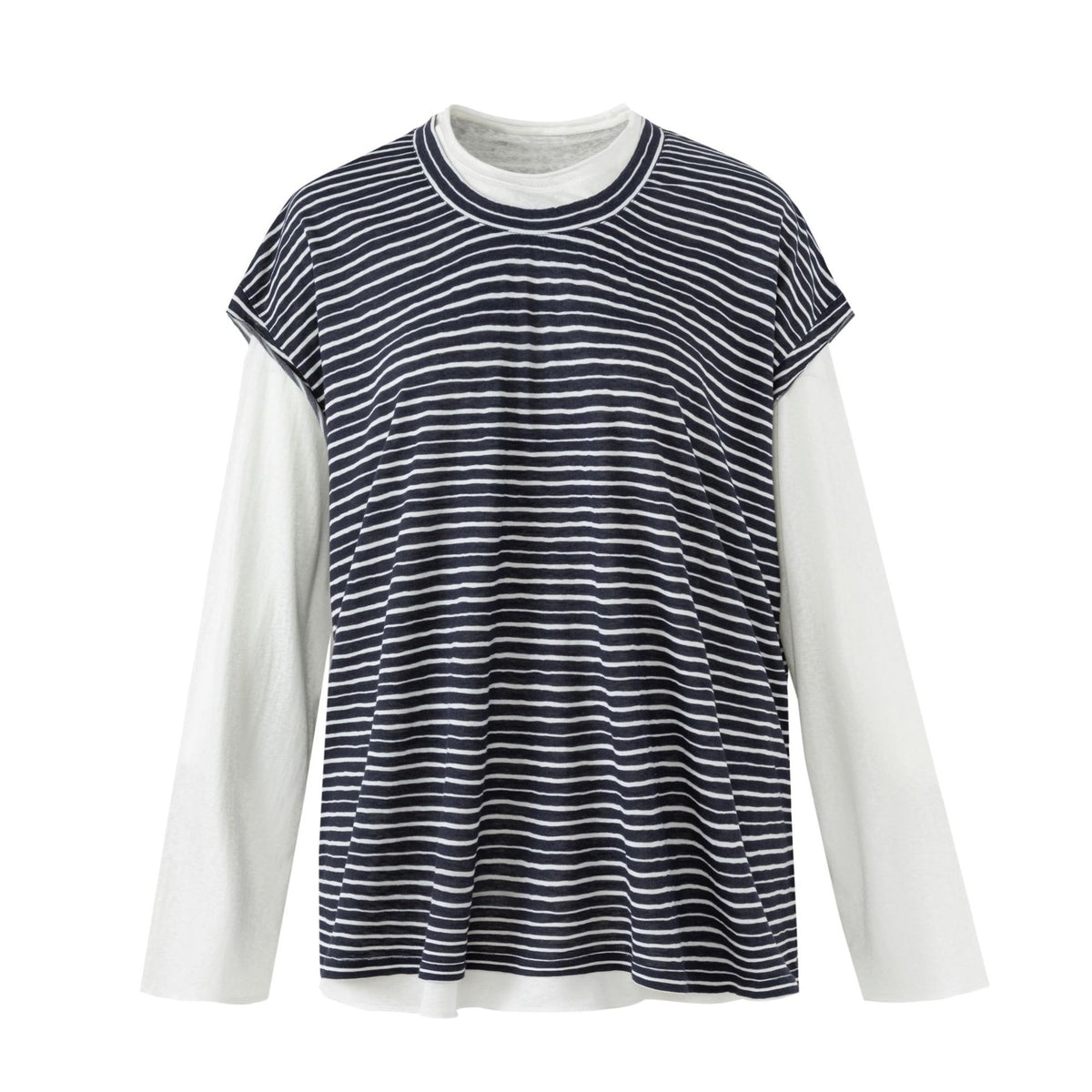 ストライプニット レイヤードツーピーストップス BLACK front