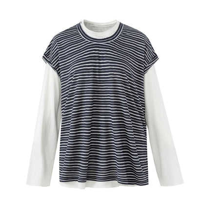 ストライプニット レイヤードツーピーストップス BLACK front