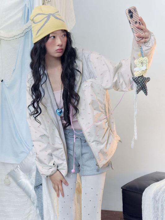 フローラルパネル カラーブロックフーデッドジャケット detail 3