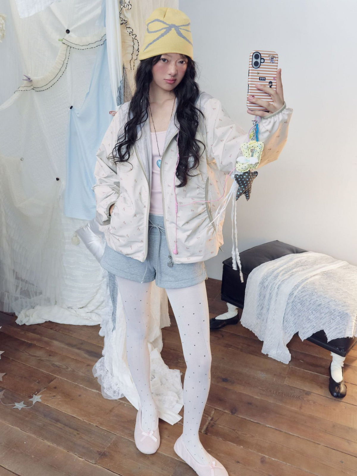 フローラルパネル カラーブロックフーデッドジャケット detail 5