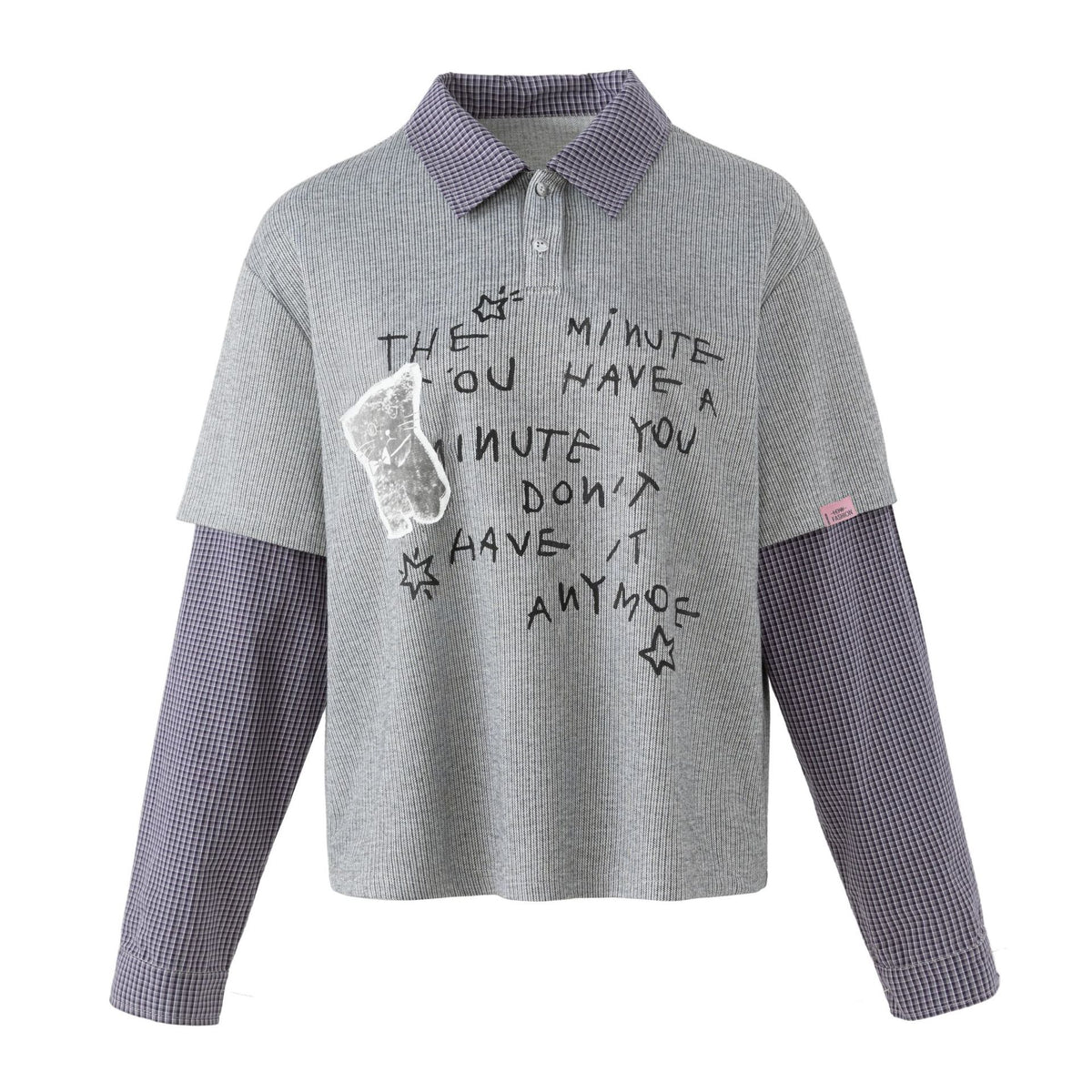 グラフィティロゴ チェックレイヤードポロトップス GREY front