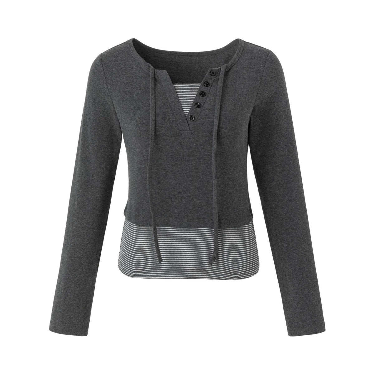 レイヤードレースアップ ウエストシェイプロングスリーブトップス GREY front