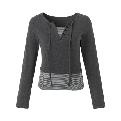 レイヤードレースアップ ウエストシェイプロングスリーブトップス GREY front