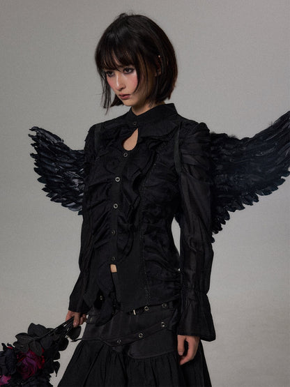 アシンメトリーフリル シャツ BLACK 着用イメージ 3
