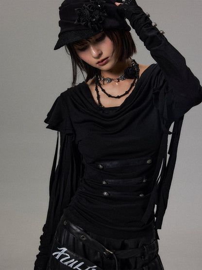 タッセルレース レイヤードニット BLACK 着用イメージ 2