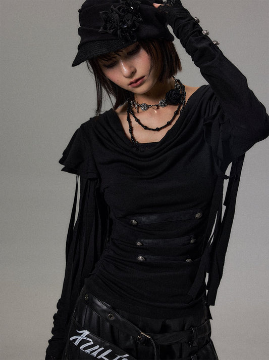 タッセルレース レイヤードニット BLACK 着用イメージ 2