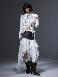 シアー切り替え タイカラーシャツ