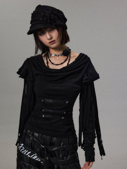 タッセルレース レイヤードニット BLACK 着用イメージ 4