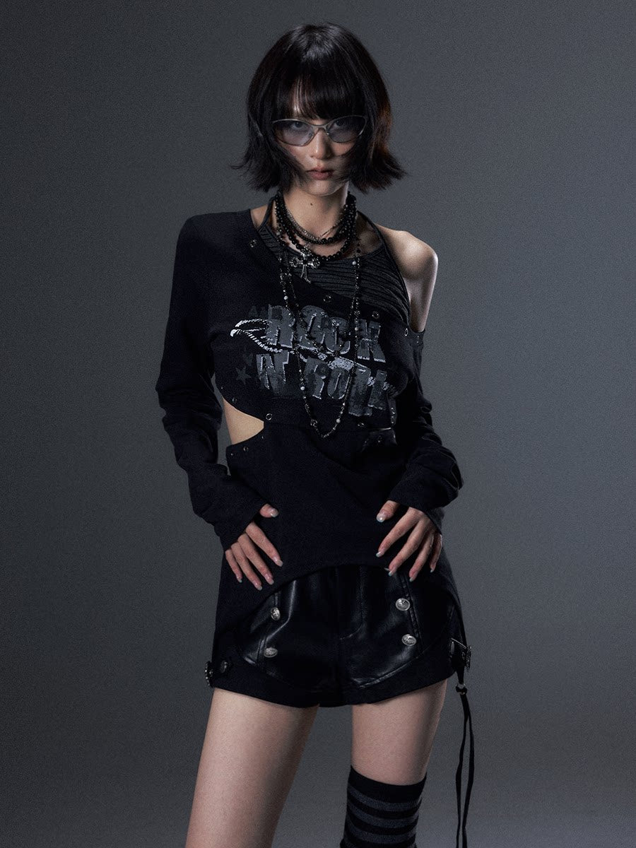 クロスプリント レイヤードロングスリーブTシャツ BLACK 着用イメージ 3