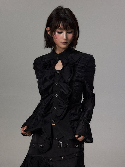 アシンメトリーフリル シャツ BLACK 着用イメージ 4