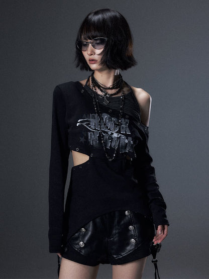 クロスプリント レイヤードロングスリーブTシャツ BLACK 着用イメージ 1