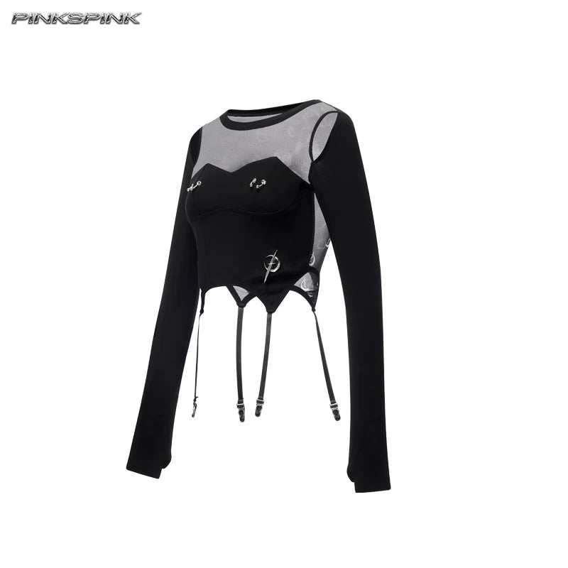ストラクチャード メッシュトップス BLACK front